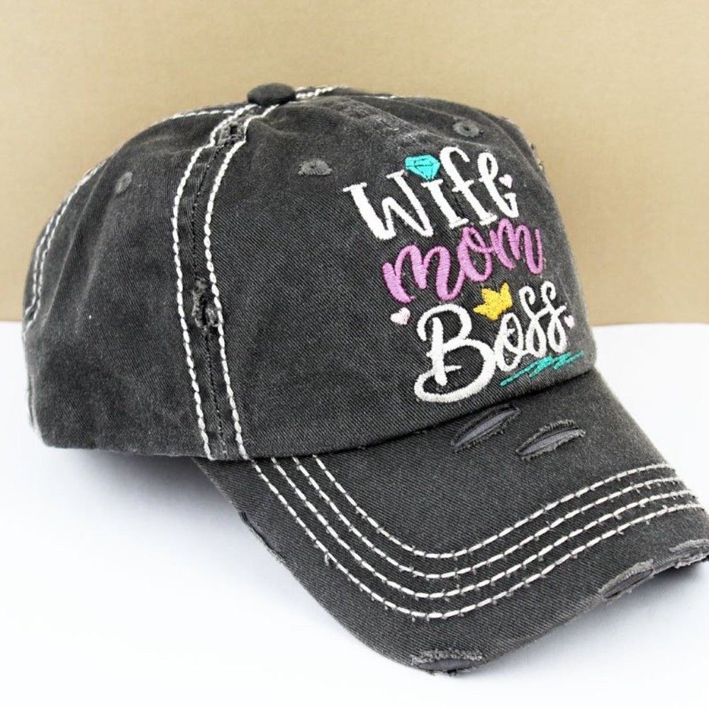 NWT Distressed Black Wife Mom Boss Cap - Picture 2 of 3